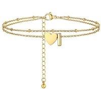 PROSTEEL Women Heart Anklet, A-Z Letter Initial Ankle Bracelet, Adjustable Double-Layer Foot Chain for Beach Summer, Silver/Gold Plated 316L Stainless