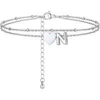 PROSTEEL Women Heart Anklet, A-Z Letter Initial Ankle Bracelet, Adjustable Double-Layer Foot Chain for Beach Summer, Silver/Gold Plated 316L Stainless