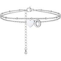 PROSTEEL Women Heart Anklet, A-Z Letter Initial Ankle Bracelet, Adjustable Double-Layer Foot Chain for Beach Summer, Silver/Gold Plated 316L Stainless