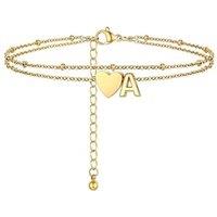 PROSTEEL Women Heart Anklet, A-Z Letter Initial Ankle Bracelet, Adjustable Double-Layer Foot Chain for Beach Summer, Silver/Gold Plated 316L Stainless