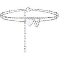 PROSTEEL Women Heart Anklet, A-Z Letter Initial Ankle Bracelet, Adjustable Double-Layer Foot Chain for Beach Summer, Silver/Gold Plated 316L Stainless