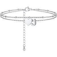PROSTEEL Women Heart Anklet, A-Z Letter Initial Ankle Bracelet, Adjustable Double-Layer Foot Chain for Beach Summer, Silver/Gold Plated 316L Stainless