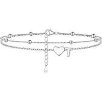 PROSILVER Women Sterling Silver Heart Anklet, A-Z Letter Initial Ankle Bracelet, Adjustable Hypoallergenic Double-Layer Foot Chain for Beach Summer wi
