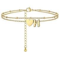 PROSTEEL Women Heart Anklet, A-Z Letter Initial Ankle Bracelet, Adjustable Double-Layer Foot Chain for Beach Summer, Silver/Gold Plated 316L Stainless