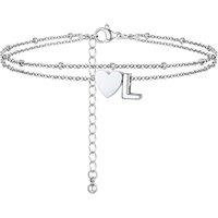 PROSTEEL Women Heart Anklet, A-Z Letter Initial Ankle Bracelet, Adjustable Double-Layer Foot Chain for Beach Summer, Silver/Gold Plated 316L Stainless