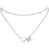 PROSTEEL Heart Initial Necklace for Women - Double Layered Silver White Gold/Gold Plated Bead Choker Name Necklace with Heart Letter Pendant Gift for