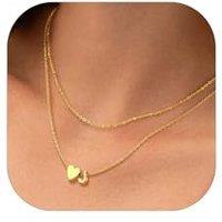 PROSTEEL Heart Initial Necklace for Women - Double Layered Silver White Gold/Gold Plated Bead Choker Name Necklace with Heart Letter Pendant Gift for