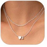 PROSTEEL Heart Initial Necklace for Women - Double Layered Silver White Gold/Gold Plated Bead Choker Name Necklace with Heart Letter Pendant Gift for