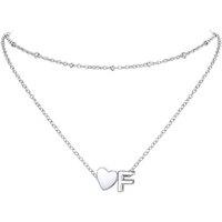 PROSTEEL Heart Initial Necklace for Women - Double Layered Silver White Gold/Gold Plated Bead Choker Name Necklace with Heart Letter Pendant Gift for