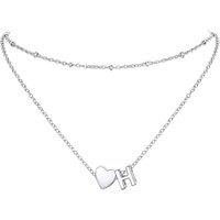 PROSTEEL Heart Initial Necklace for Women - Double Layered Silver White Gold/Gold Plated Bead Choker Name Necklace with Heart Letter Pendant Gift for