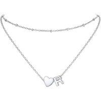 PROSTEEL Heart Initial Necklace for Women - Double Layered Silver White Gold/Gold Plated Bead Choker Name Necklace with Heart Letter Pendant Gift for