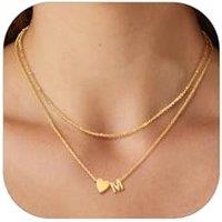 PROSTEEL Heart Initial Necklace for Women - Double Layered Silver White Gold/Gold Plated Bead Choker Name Necklace with Heart Letter Pendant Gift for