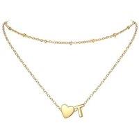 PROSTEEL Heart Initial Necklace for Women - Double Layered Silver White Gold/Gold Plated Bead Choker Name Necklace with Heart Letter Pendant Gift for