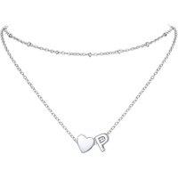 PROSTEEL Heart Initial Necklace for Women - Double Layered Silver White Gold/Gold Plated Bead Choker Name Necklace with Heart Letter Pendant Gift for
