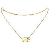 PROSTEEL Heart Initial Necklace for Women - Double Layered Silver White Gold/Gold Plated Bead Choker Name Necklace with Heart Letter Pendant Gift for