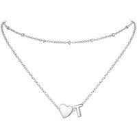 PROSTEEL Heart Initial Necklace for Women - Double Layered Silver White Gold/Gold Plated Bead Choker Name Necklace with Heart Letter Pendant Gift for