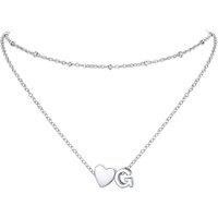 PROSTEEL Heart Initial Necklace for Women - Double Layered Silver White Gold/Gold Plated Bead Choker Name Necklace with Heart Letter Pendant Gift for