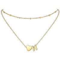 PROSTEEL Heart Initial Necklace for Women - Double Layered Silver White Gold/Gold Plated Bead Choker Name Necklace with Heart Letter Pendant Gift for