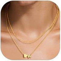 PROSTEEL Heart Initial Necklace for Women - Double Layered Silver White Gold/Gold Plated Bead Choker Name Necklace with Heart Letter Pendant Gift for