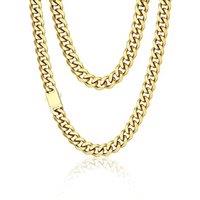 PROSTEEL Men Cuban Chain Necklace with Sturdy Clasp 6/9/12mm Width 18-30 Inch Length Chunky Necklace Silver/Gold Plated/Black 316L Stainless Steel Hip