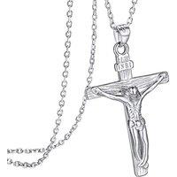 PROSILVER Sterling Silver Cross Necklace for Men, Crucifix Cross Pendant with Adjustable Chain Hypoallergenic Silver/Gold Plated Christian Jewellery G