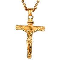 PROSTEEL Cross Necklace Mens, Cross Pendant with Adjustable Chain, Sliver Black Gold Plated Crucifix Necklace for Men 316L Stainless Steel Personalise