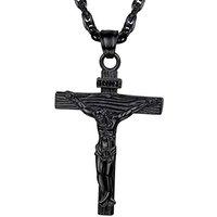 PROSTEEL Cross Necklace Mens, Cross Pendant with Adjustable Chain, Sliver Black Gold Plated Crucifix Necklace for Men 316L Stainless Steel Personalise