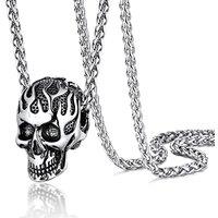 PROSTEEL Skull Necklace for Men, Skeleton Pendant Necklaces, Retro Hip Hop Punk Style, Gothic Halloween Jewellery Stainless Steel, Send Gift Box 03 Si