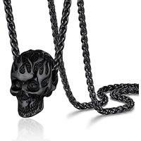 PROSTEEL Skull Necklace for Men, Skeleton Pendant Necklaces, Retro Hip Hop Punk Style, Gothic Halloween Jewellery Stainless Steel, Send Gift Box 03 Bl