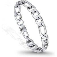 PROSTEEL Mens Bracelet - Stylish Flat Cuban Figaro Chain Wrist Link Bracelets Hypoallergenic 316L Stainless Steel Jewellery Silver/Gold Plated/Black 1