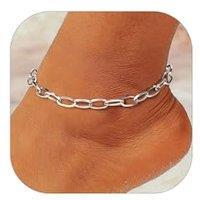 PROSTEEL Anklet for Women Adjustable Ankle Bracelet Cuban Link Foot Chain Summer Beach Jewellery Silver/Gold Plated/Black 316L Stainless Steel (Send G