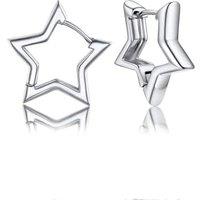 PROSTEEL Star Hoop Earrings for Women Stylish Hoops Silver/Gold Plated/Black 20/30/40/50/60mm for Ladies Girls With Gift Box Silver 20mm diameter