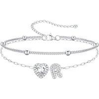 PROSTEEL Anklets for Women Waterproof Initial Heart Silver Ankle Bracelet Adjustable Foot Chain for Beach Summer Jewellery Gift for Her