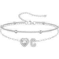 PROSTEEL Anklets for Women Waterproof Initial Heart Silver Ankle Bracelet Adjustable Foot Chain for Beach Summer Jewellery Gift for Her