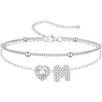 PROSTEEL Anklets for Women Waterproof Initial Heart Silver Ankle Bracelet Adjustable Foot Chain for Beach Summer Jewellery Gift for Her