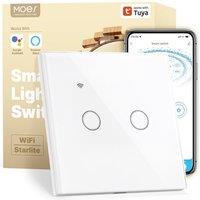 MOES WiFi Smart Touch Wall Switch 2 Gang, Multi-Control, Neutral/No Neutral Wire Installation (Capacitor Included), Compatible with Tuya Smart Life Ap