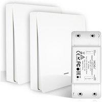 MOES RF Lights Switch Kit, No WiFi No Wiring Needed Light Switch Kit, 10A Receiver for Lamps 90-250V, (1Receiver &2 Panel) 1-Receiver 2-Panel