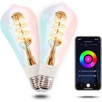 MOES Alexa Smart Light Bulb E27 Vintage, WiFi RGB LED Lamp, Dimmable, 5W, 2700K-6500K Warm White Cold White, Edison Bulb, 16 Million Colours, Compatib