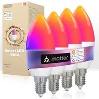 MOES Smart Bulb E14 Candle Light Bulbs, Matter Over WiFi, 6W 470lm 2700K-6500K RGB Dimmable 16 Million Colour Warm White Changing, Compatible with Ale