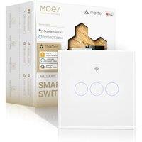 MOES Smart Glass Panel Light Switch, Matter over WiFi, 2-Way Sync Premium Touch Switch, Neutral Wire Required, Compatible with Alexa/Apple Home/Google