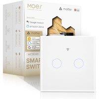 MOES Smart Glass Panel Light Switch, Matter over WiFi, 2-Way Sync Premium Touch Switch, Neutral Wire Required, Compatible with Alexa/Apple Home/Google