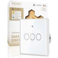 MOES Matter Smart Light Switch, Upgraded Thicker 2.5D Curved Glass Panel, WiFi Touch Switch, Neutral Wire Required, Compatible with Apple Home/Alexa/G