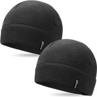 OUTDOOR SHAPING 2 Pack Tactical Fleece Cap Winter Warm Beanie Military Army Watch Cap Gift for Men Women One Size Black+Black