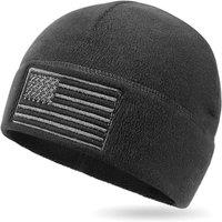 Outdoor Shaping American Flag Fleece Watch Cap, USA Multi-Season Army Military Tactical Beanie, Winter Warm Beanie One Size Black