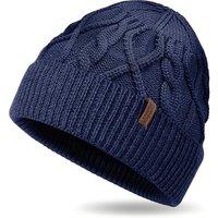 Outdoor Shaping Merino Wool Beanie, Unisex Cable Knit Hat, Daily Rib Cuff Beanie, Warm Winter Cap One Size Navy