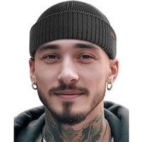 Outdoor Shaping Merino Wool Short Fisherman Beanies for Men Women, Knit Cuff Trawler Beanie Cap, Winter Warm Daily Hat One Size Black