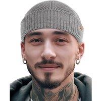 Outdoor Shaping Merino Wool Short Fisherman Beanies for Men Women, Knit Cuff Trawler Beanie Cap, Winter Warm Daily Hat One Size Light Gray