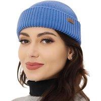 Outdoor Shaping Merino Wool Short Fisherman Beanies for Men Women, Knit Cuff Trawler Beanie Cap, Winter Warm Daily Hat One Size Sky Blue