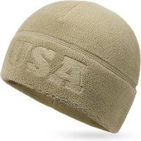 Tactical Beanie Fleece Watch Cap, Embossing USA Multi-Season Army Military Fleece Beanie, Winter Warm Beanie One Size Olive