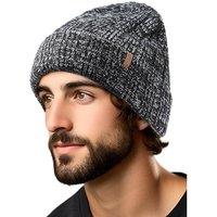 OUTDOOR SHAPING Fleece Lined Knit Cuffed Beanie Winter Hats for Women Men Soft Ski Skull Cap One Size Black/Heather Grey